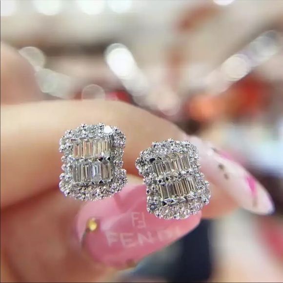 New Luxury Princess 925 Silver Diamond Earring - Picture 2 of 6